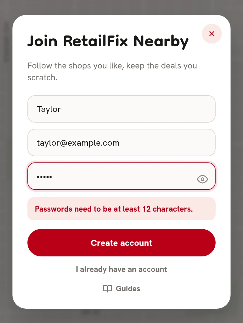 The password length message