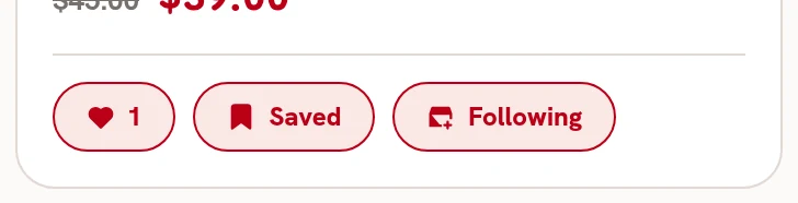 The buttons after liking, saving and following