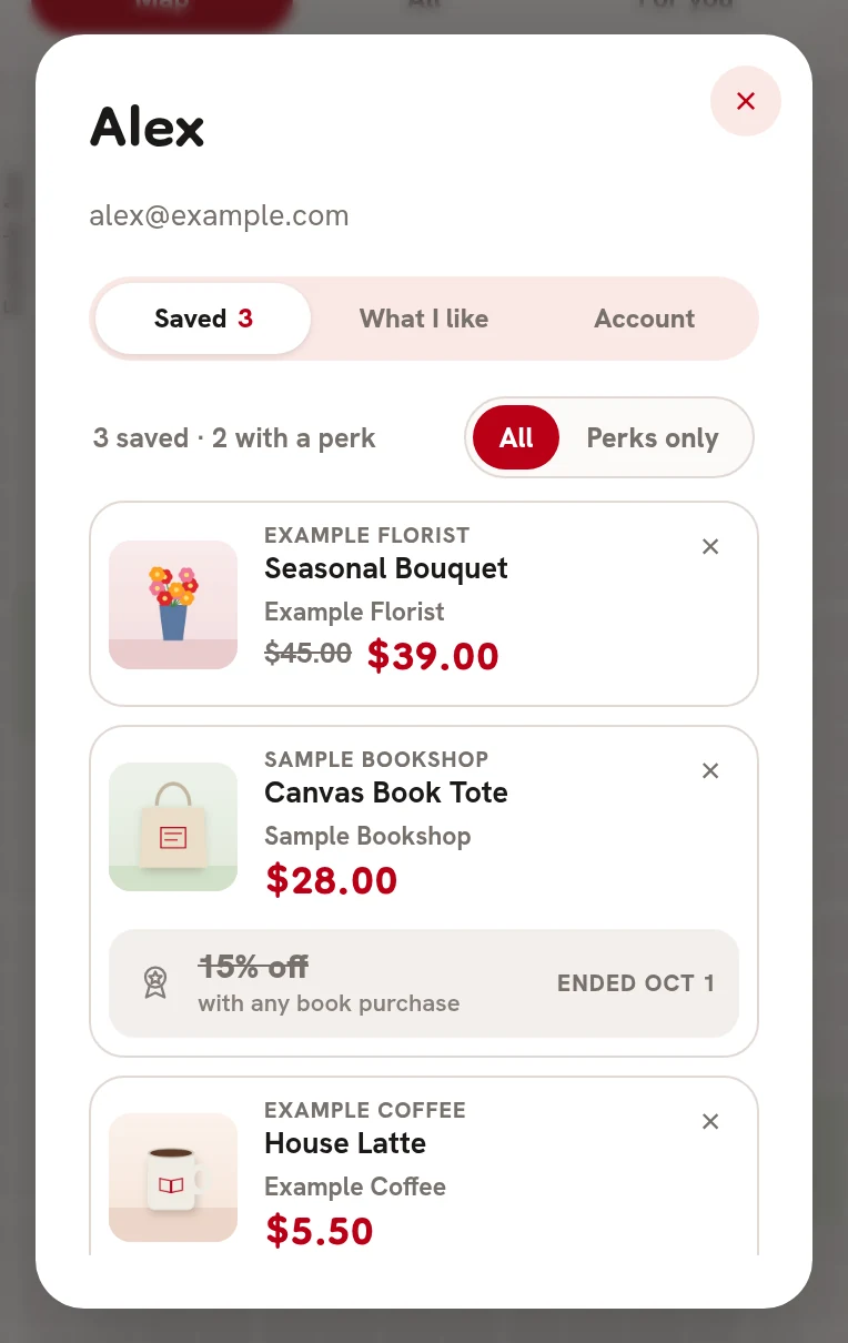 The Saved tab in the profile