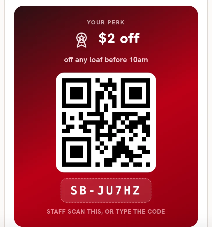 A perk with its QR code, ready for checkout
