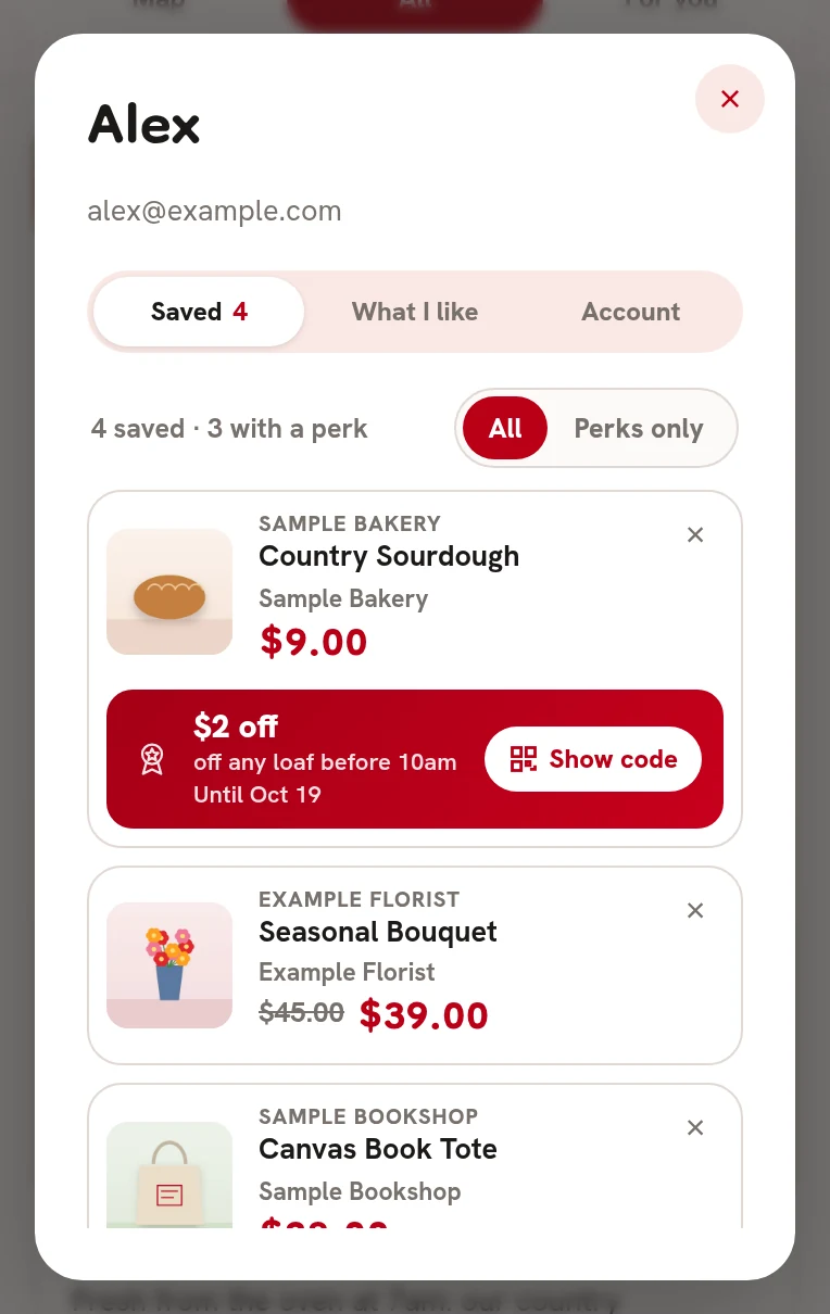 The Saved tab with a perk under a saved post