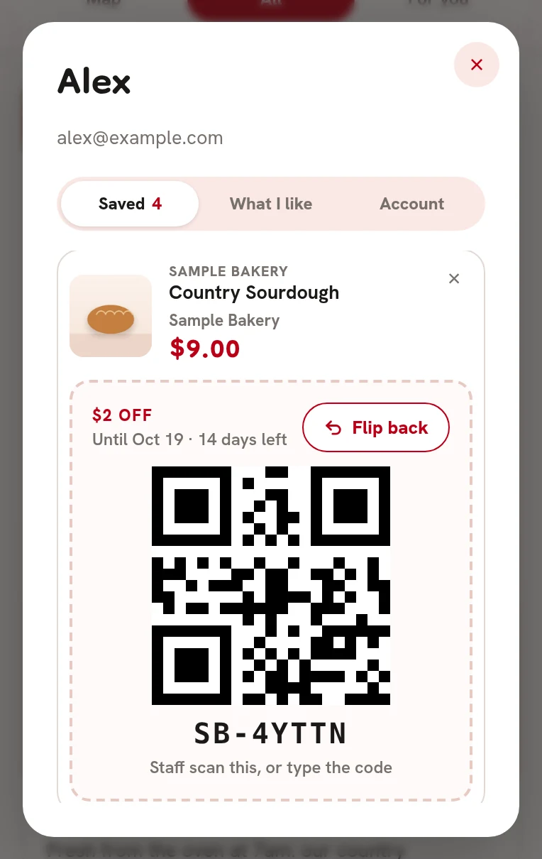 A perk turned over to its QR code