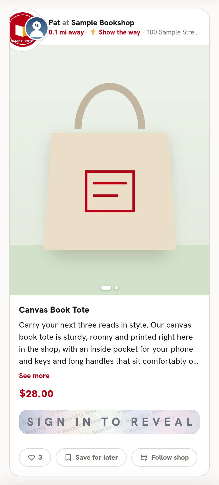 A post with photos, price, scratch card and buttons