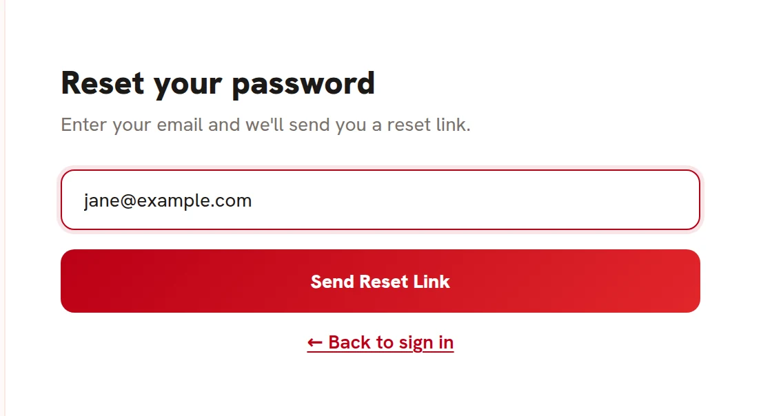 The Reset your password form