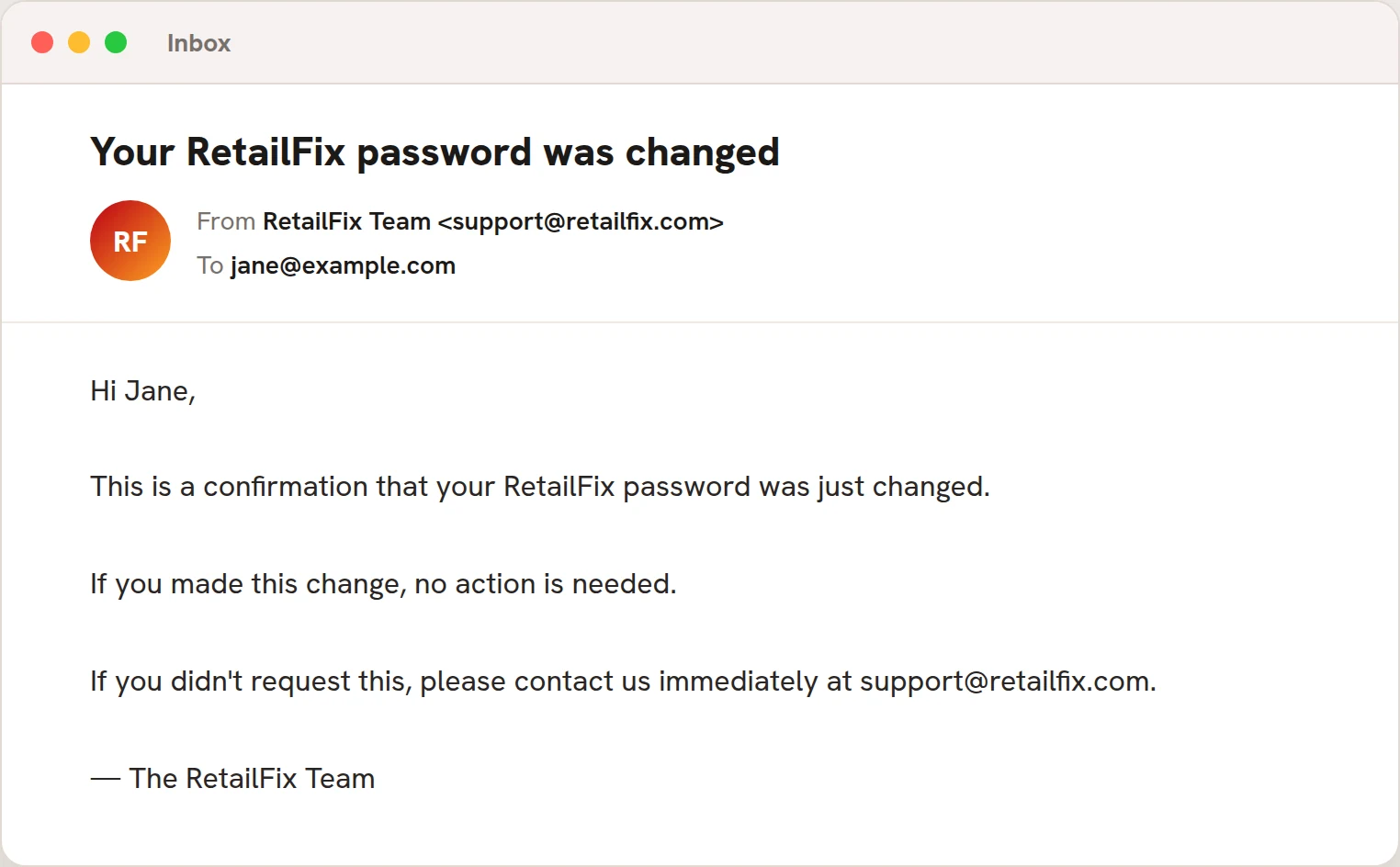 The password changed email