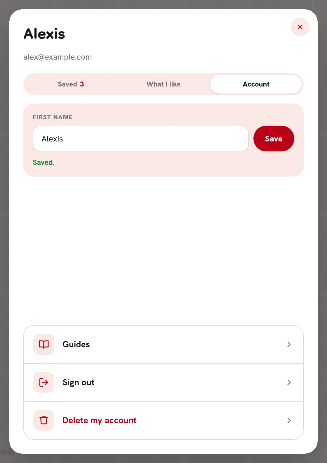 The Account tab